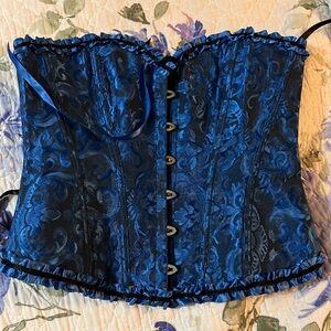 NWT Royal Blue Brocade Steel Boned Corset – Lace Up Back – Size M